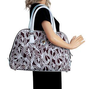 Diane von Furstenberg DVF Brown White Heart Canvas Tote Bag | Large Travel Bag